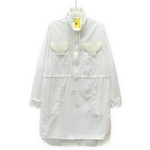 Fendi 2022 White Pocket Logo Embossed Drawstring-Waist Shirt Dress